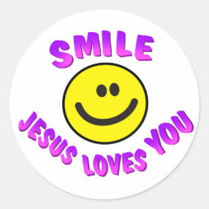Sticker Rond Le sourire, Jésus vous aime
