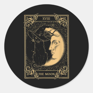 Sticker Rond Le Tarot Lune Xvii Inspiré Chat Noir sorcier Casqu