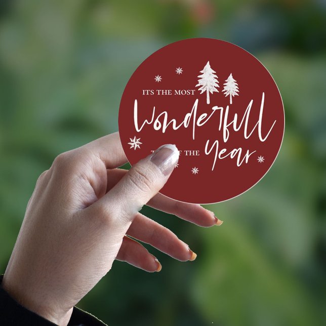 Sticker Rond Le Temps Le Plus Merveilleux De L'Année Rouge Et B (Créateur téléchargé)