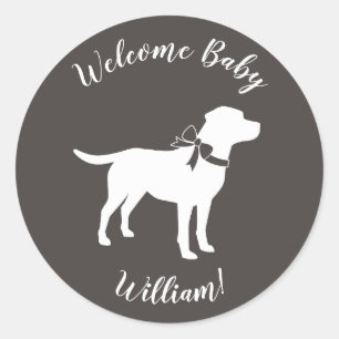 Sticker Rond Le thème du chien du Labrador Baby shower Neutre s