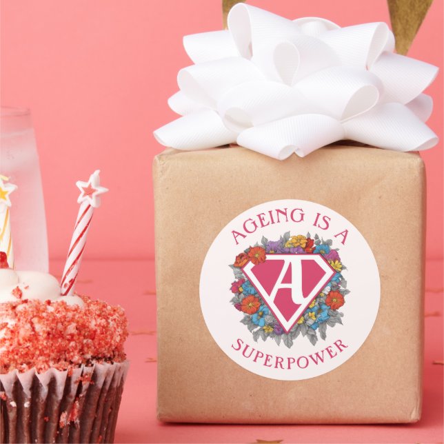 Sticker Rond Le vieillissement est un anniversaire de superpuis (Fête)