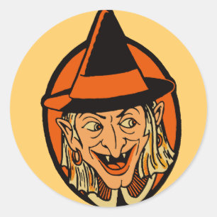 Sticker Rond Le visage de la sorcière vintage