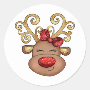 Sticker Rond Le visage de rennes de Noël mignon fête