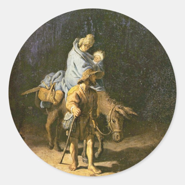 Sticker Rond Le Vol En Egypte. Par Rembrandt (Meilleure Qualité (Devant)