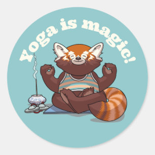Sticker Rond Le yoga du panda roux est magique ! Art de méditat
