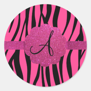 Sticker Rond Le zèbre rose barre le monogramme