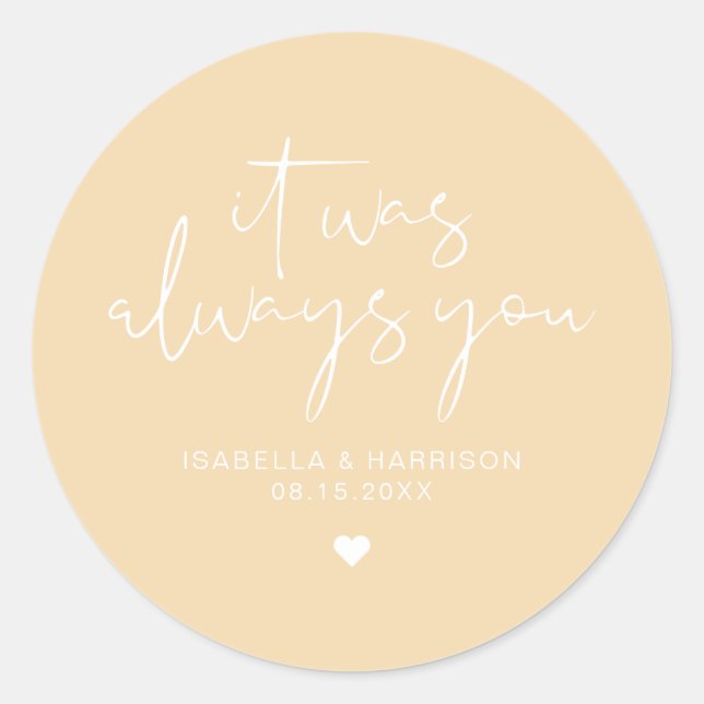 Sticker Rond LEAH Vibrant Pastel Jaune Toujours Mariage Favoris (Devant)