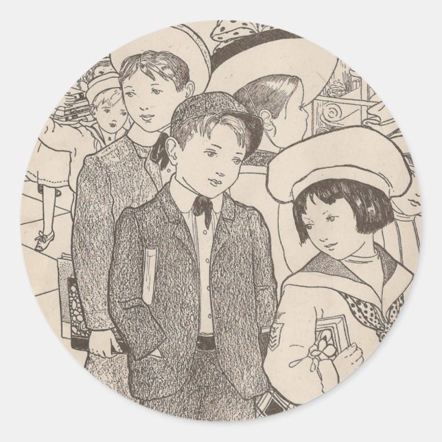 Sticker Rond L'école est ouverte pour la journée (Devant)