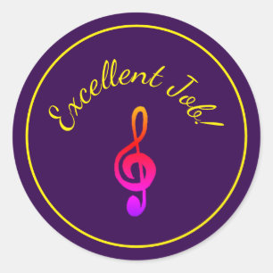 Sticker Rond Leçons de musique Clé Treble Récompense violet vio