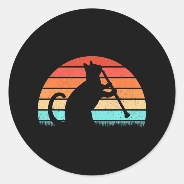 Sticker Rond Lecteur de chats Clarinet rétro Louveur de musique (Devant)