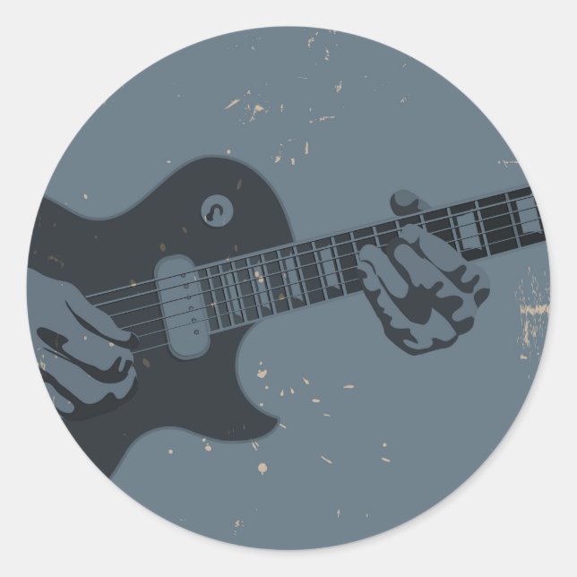 Sticker Rond Lecteur de guitare bleu et noir rustique (Devant)
