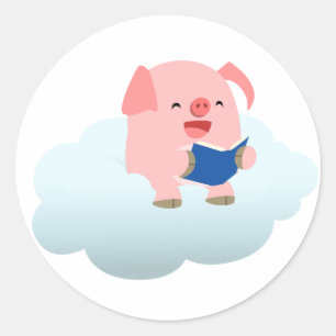 Sticker Rond Lecteur mignon de porc de bande dessinée sur