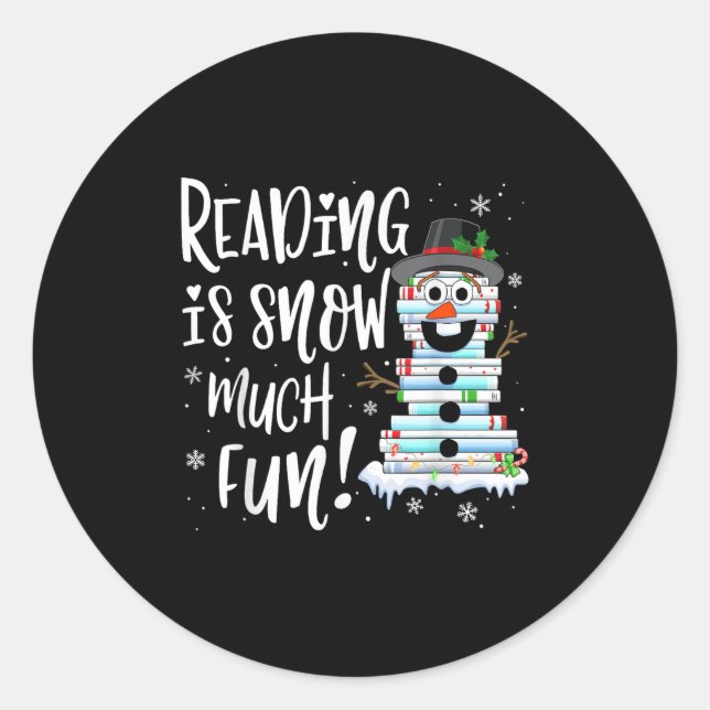 Sticker Rond Lecture de Noël Tee Snowman Livre d'arbre Lover li (Devant)