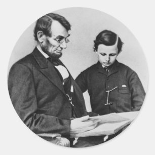 Sticker Rond Lecture du président Lincoln avec son fils Tad, 18