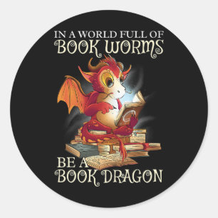 Sticker Rond Lecture Lover Library Livre Lover Dragon Bookworm