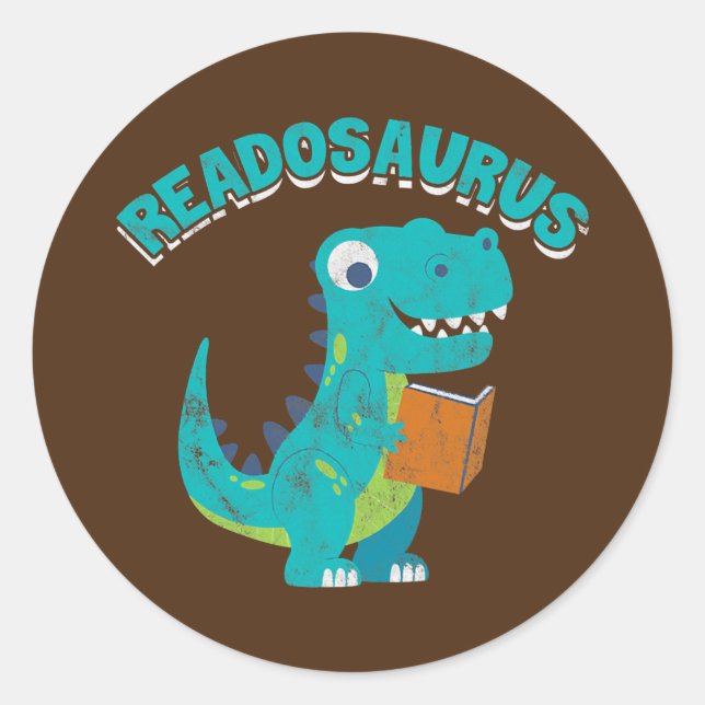 Sticker Rond Lecture Readosaurus Livre Saurus Dinosaur Bookworm (Devant)
