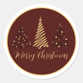 Sticker Rond legant Merry Christmas Tree Design | Holiday Stick