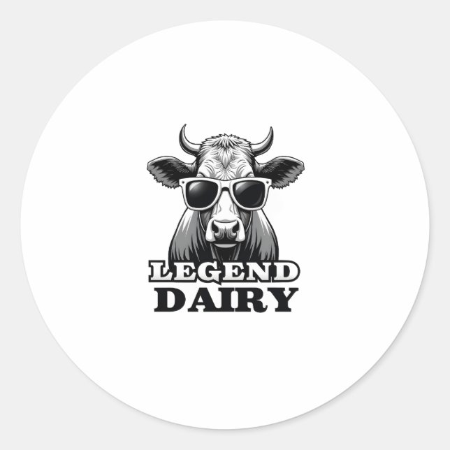 Sticker Rond Legend Dairy Funny Farmer Cow Farmer Pun Graphic T (Devant)