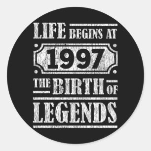 Sticker Rond Légende Né en 1997 Cadeau d'anniversaire Rétro Vin