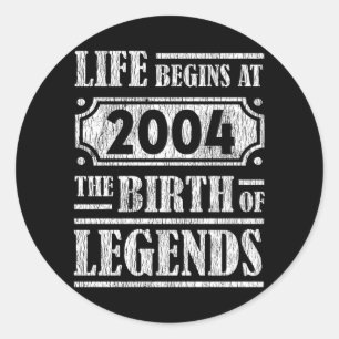 Sticker Rond Légende Né en 2004 Cadeau d'anniversaire Rétro Vin
