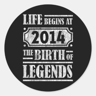 Sticker Rond Légende Rétro Né en 2014 Cadeau d'anniversaire vin