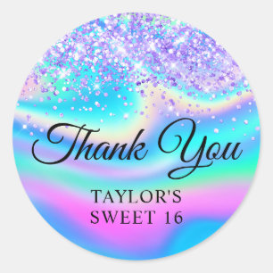 Sticker Rond Légèrement Violet Pailleté Iridescent Merci pour u
