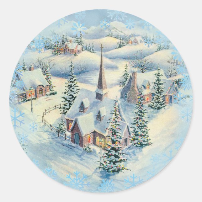 Sticker Rond L'ÉGLISE D'HIVER par SHARON SHARPE (Devant)
