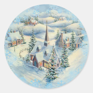 Sticker Rond L'ÉGLISE D'HIVER par SHARON SHARPE