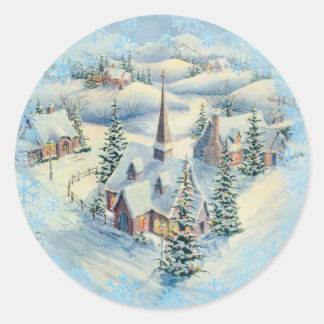 Sticker Rond L'ÉGLISE D'HIVER par SHARON SHARPE