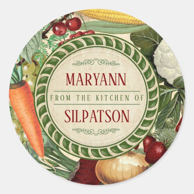 Sticker Rond Légumes de fruits personnalisés depuis la cuisine  (Devant)