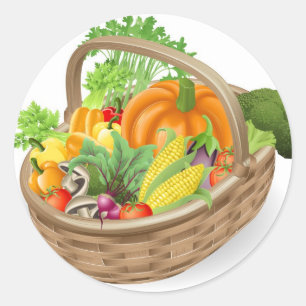 Sticker Rond Légumes frais de panier