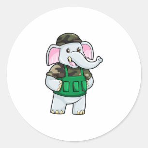 Sticker Rond L'éléphant comme soldat avec uniforme et casque