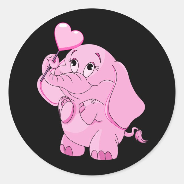 Sticker Rond L'éléphant rose de la Saint-Valentin (Devant)