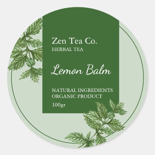 Sticker Rond Lemon Balm Herbal Tea Business Label (Devant)