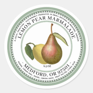 Sticker Rond LEMON PEAR Marmalade 1930 Vert Vintage