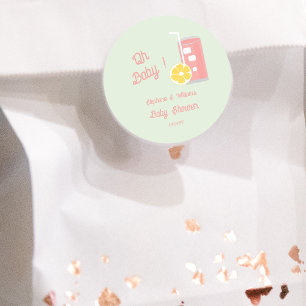 Sticker Rond Lemonade rose moderne Oh Baby shower Party