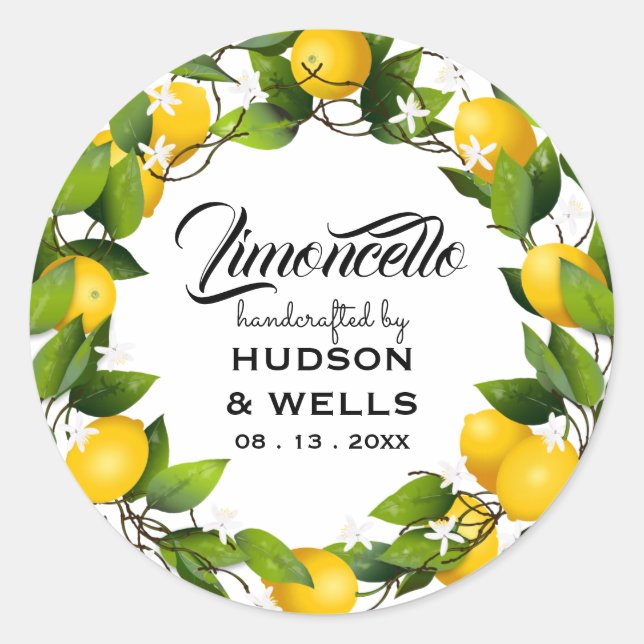Sticker Rond Lemoncello Lemon Wreath Fruit Mariage (Devant)