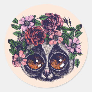 Sticker Rond Lémur de fleurs doux