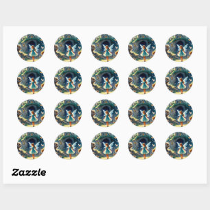 Sticker Rond "L'enchantement de la lune La forêt de la fée