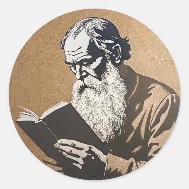 Sticker Rond Leo Tolstoï Portrait - Illustration Or (Devant)