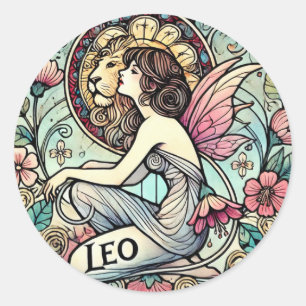 Sticker Rond Léo Zodiac Astrologie Fée Plaques Fées