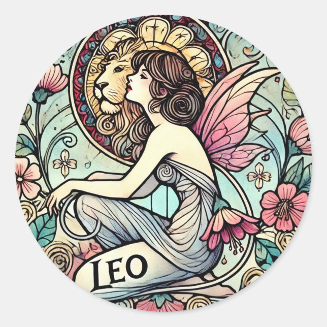 Sticker Rond Léo Zodiac Astrologie Fée Plaques Fées (Devant)