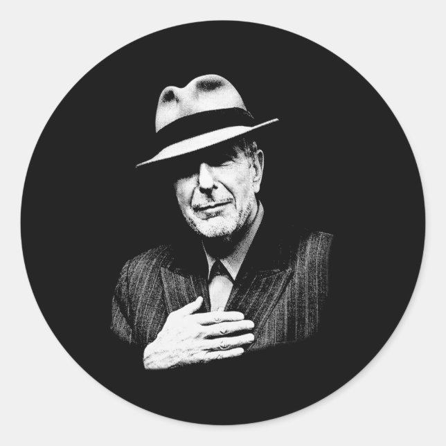 Sticker Rond Leonard Cohen - Black and White Music Legend (Devant)