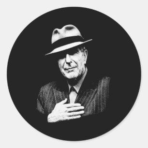 Sticker Rond Leonard Cohen - Black and White Music Legend