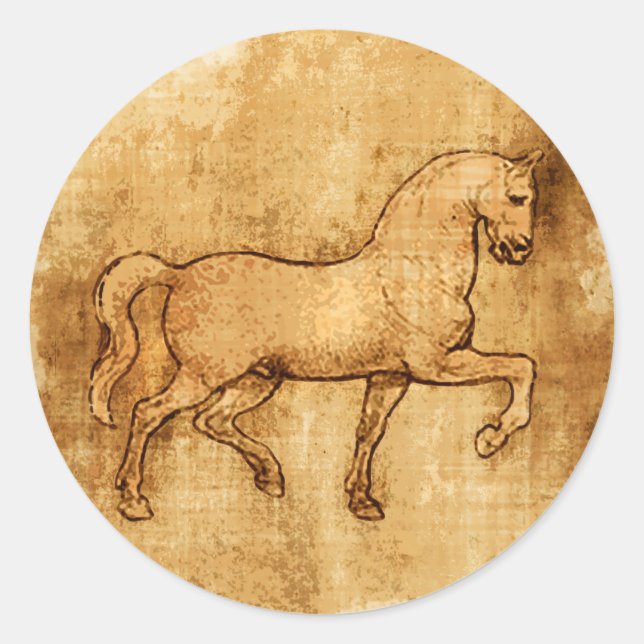 Sticker Rond Leonardo Da Vinci Horse Art (Devant)