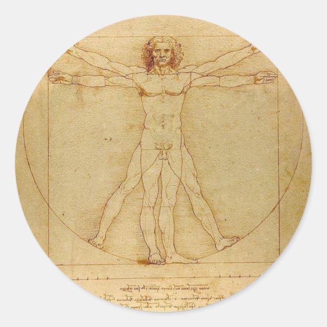 Sticker Rond Leonardo Da Vinci - Vitruvian Homme Peinture (Devant)