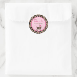 Sticker Rond Leopard & Baby shower Rose Merci D'Être Venu