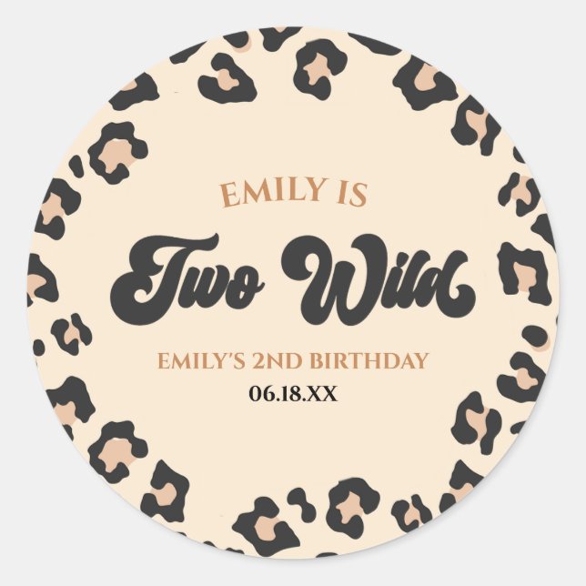 Sticker Rond Leopard Cheetah Imprimer deux Wild 2e fête d'anniv (Devant)