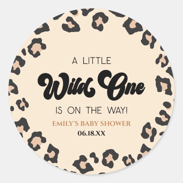 Sticker Rond Leopard Cheetah Imprimer un Baby shower sauvage (Devant)
