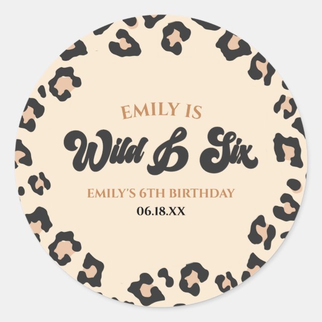 Sticker Rond Leopard Cheetah Wild et Six Anniversaire (Devant)